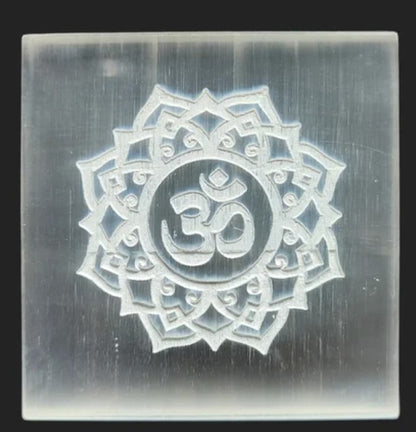 Selenite Plate with Om