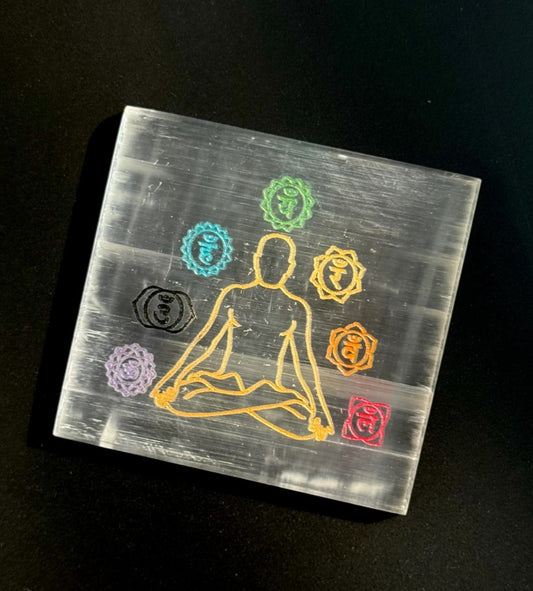 Selenite Plate Seven Chakra
