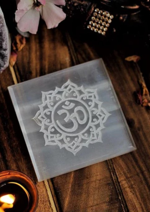 Selenite Plate with Om