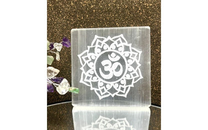 Selenite Plate with Om